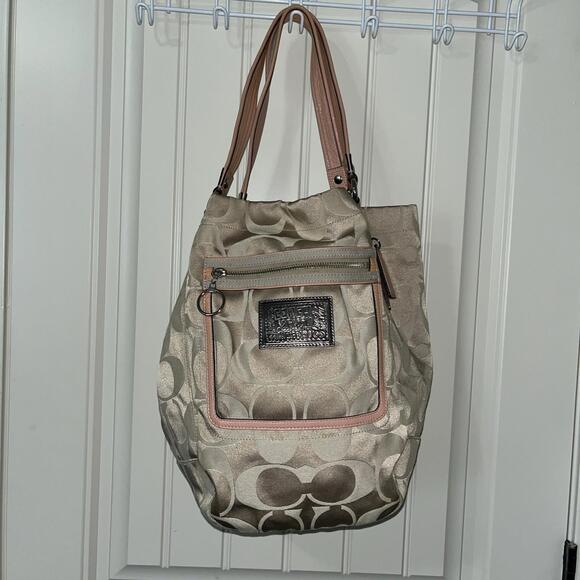 Coach Handbags - Coach Poppy Signature Tote Bag Leather & Nylon Large A4 Capacity Silver Hardware